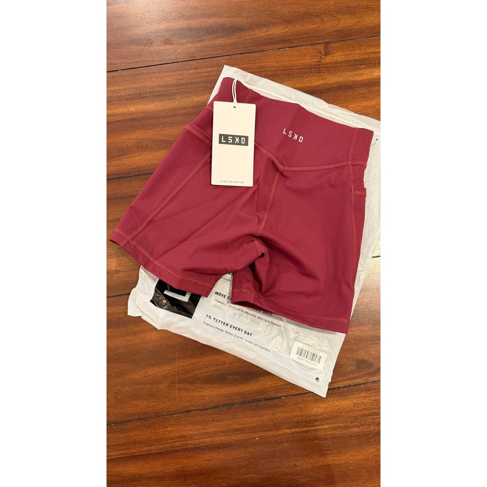 LSKD Elite X-Shorts Dark Cherry 4in High Waisted Shorts XS WTGH00415 NWT NEW - Picture 10 of 16
